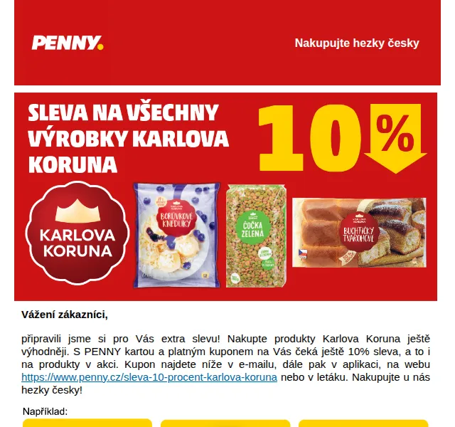 Penny: Sleva 10 % na Karlova Koruna – červen 2026 | Nuslet.cz