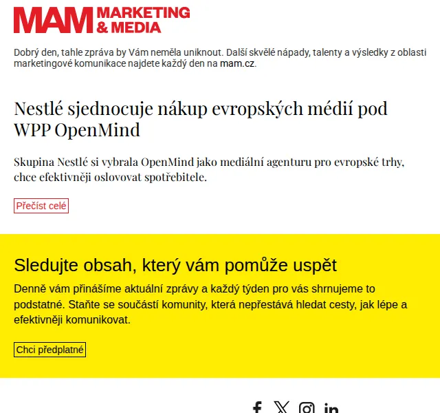 Marketing & Media: Nestlé sjednocuje nákup médií pod WPP – červen 2026 | Nuslet.cz