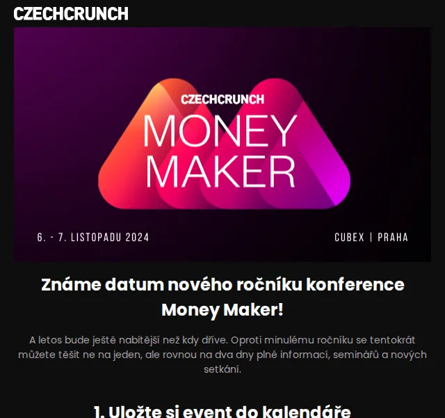CzechCrunch: Money Maker konference – 2 dny plné investic – červen 2026 | Nuslet.cz