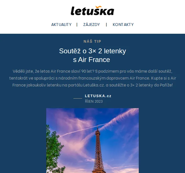 Letuška.cz: Soutěž o 3× 2 letenky s Air France – říjen 2023 | Nuslet.cz
