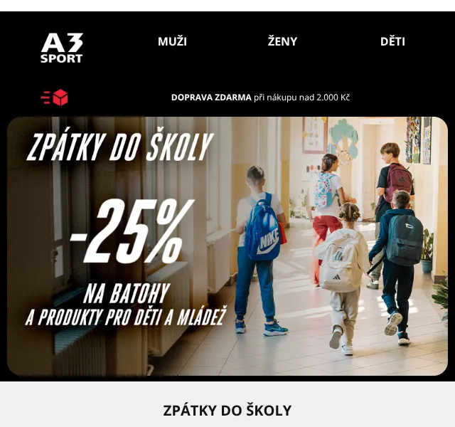 A3SPORT.CZ: Zpátky do školy sleva 25 % – srpen 2026