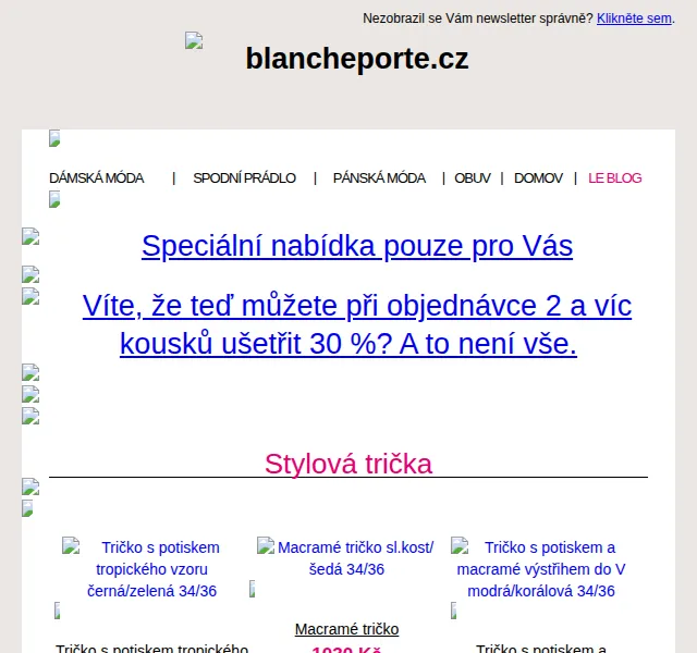 Blancheporte: trička a topy se slevou 30 % – červen 2026 | Nuslet.cz