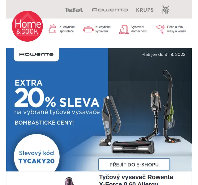Home & Cook: 20% sleva na tyčové vysavače Rowenta – červen 2026 | Nuslet.cz
