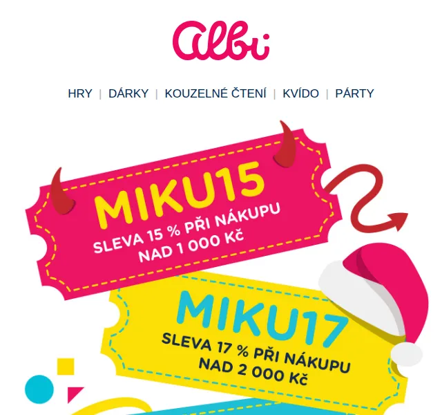 Albi: Mikulášská sleva 15–19 % na dárky – červen 2026 | Nuslet.cz