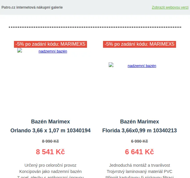 Patro.cz: Marimex bazény s kódem -5% – červen 2026 | Nuslet.cz