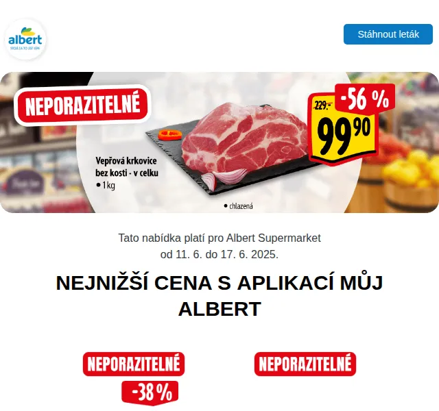 Albert: Losos čerstvý od 34,90 Kč, máslo 54,90 Kč – červen 2025 | Nuslet.cz