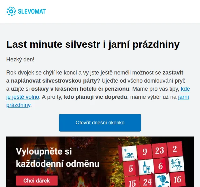 Slevomat: Last minute silvestrovské pobyty už od 1 190 Kč – červen 2026 | Nuslet.cz