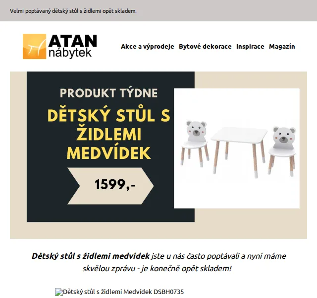 ATAN nábytek: Dětský stůl a židle Medvídek 1599 Kč – červen 2026 | Nuslet.cz