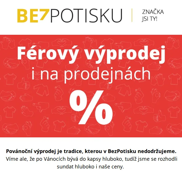 BezPotisku: Férový výprodej triček od 68 Kč – červen 2026 | Nuslet.cz