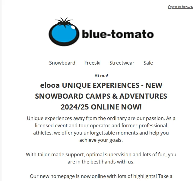 BLUE TOMATO: elooa snowboard camps & adventures – červen 2026 | Nuslet.cz