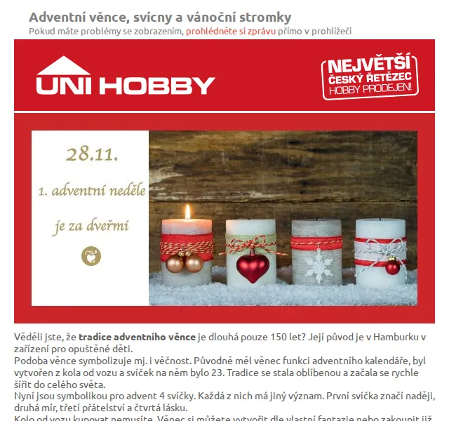 UNI HOBBY: Adventní dekorace – prosinec 2026 | Nuslet.cz