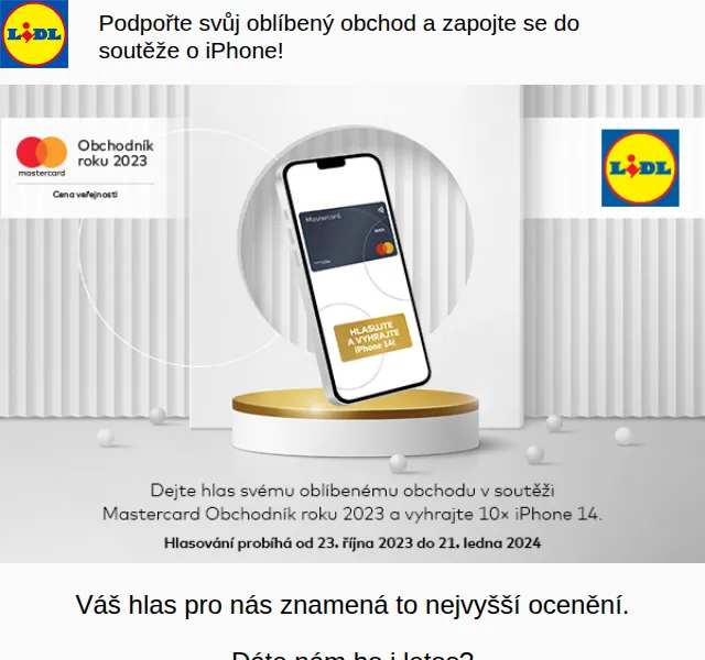 Lidl: Hlasujte a vyhrajte iPhone 14 – červen 2026 | Nuslet.cz
