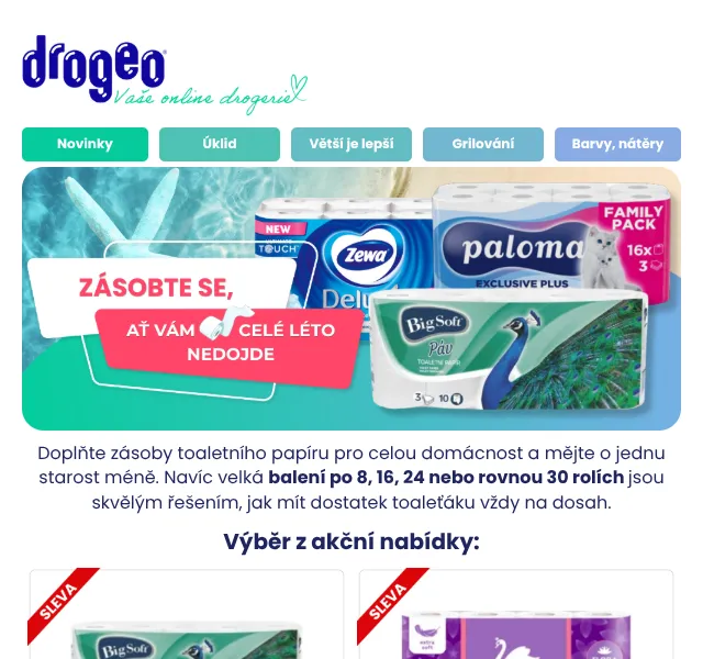Drogeo: Toaletní papír balení –ních rohlí – červenec 2026