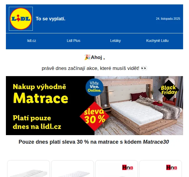 Lidl: Black Friday matrace 30% a stovky slev – listopad 2025 | Nuslet.cz