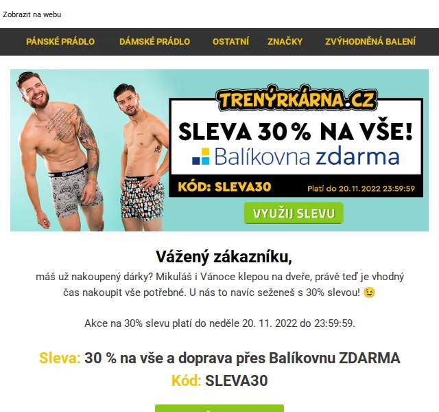 Trenýrkárna.cz: 30% sleva na vše a doprava ZDARMA – červen 2026 | Nuslet.cz