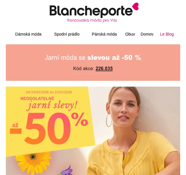 Blancheporte: Květinová móda se slevami až -50 % – duben 2026