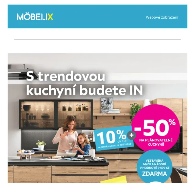 Möbelix: kuchyně na míru -50% + 10% voucher – září 2026