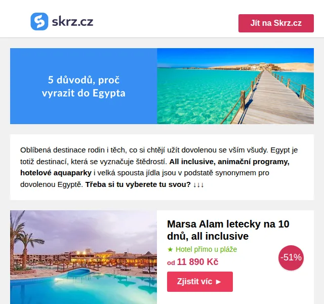 Skrz: Dovolená v Egyptě all inclusive už od 7 000 Kč – červenec 2026 | Nuslet.cz
