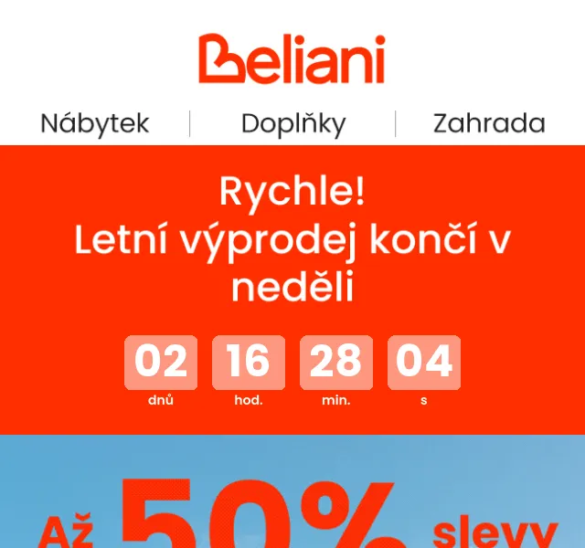 Beliani.cz: až 50 % sleva na nábytek – srpen 2026