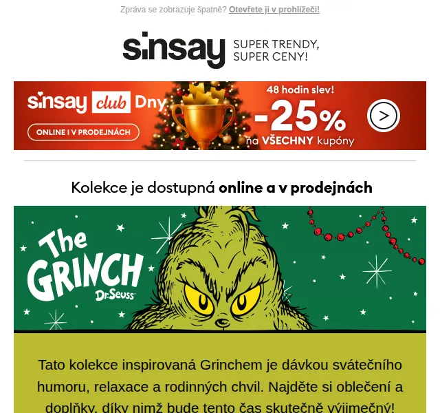 Sinsay: Grinchmmas kolekce pro rodinu – duben 2026