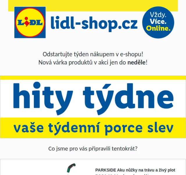 Lidl: akce Hity týdne do 14. 8. – slevy až 33 % | červen 2026 | Nuslet.cz