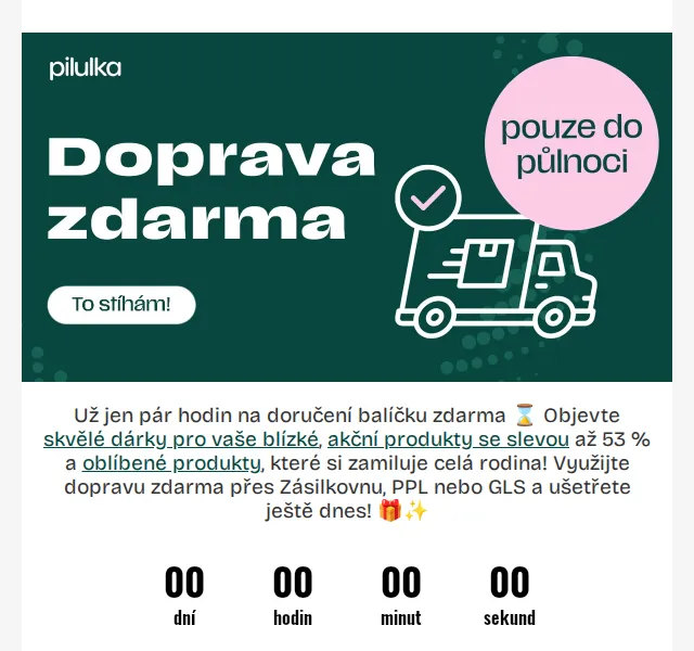 Pilulka: Doprava zdarma do půlnoci, sleva až 53 % – červen 2026 | Nuslet.cz
