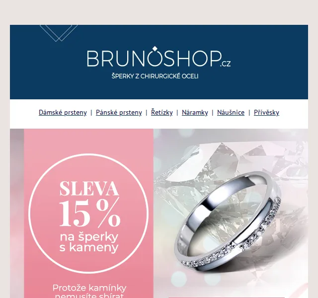 BRUNOshop.cz: sleva 15 % na šperky s kameny – červen 2026 | Nuslet.cz