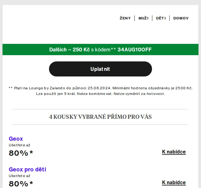 Lounge by Zalando: Sleva až 80 % na Geox & LEGO kidswear – červen 2026 | Nuslet.cz