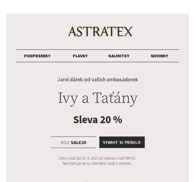 Astratex.cz: Doprava ZDARMA a 20% sleva na prádlo – červen 2026 | Nuslet.cz