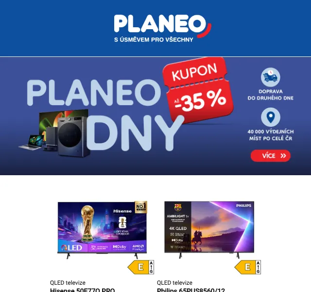 Planeo: Sleva až 35 % na elektroniku – duben 2026 | Nuslet.cz
