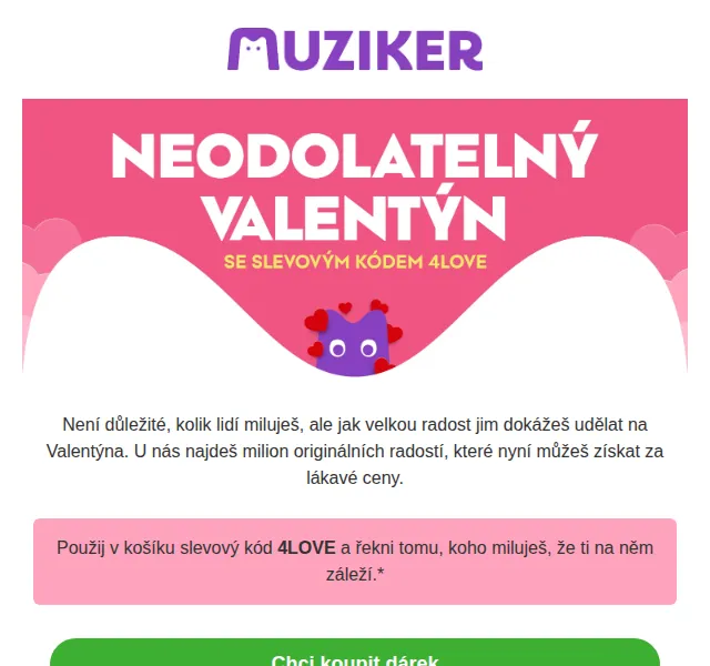 Muziker: Valentýnské dárky se slevou – červen 2026 | Nuslet.cz