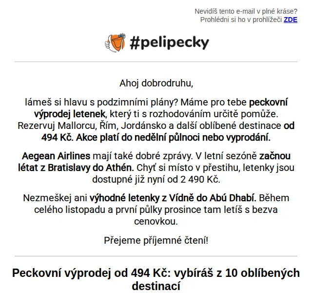 Tereza z Pelipecky.cz: Letenky od 494 Kč – Podzim 2026 | Nuslet.cz