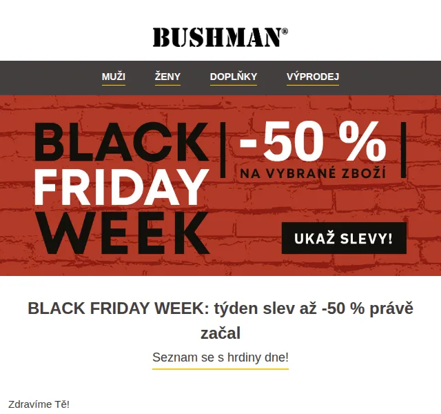 BUSHMAN: Black Friday Week slevy až -50 % – listopad 2021 | Nuslet.cz