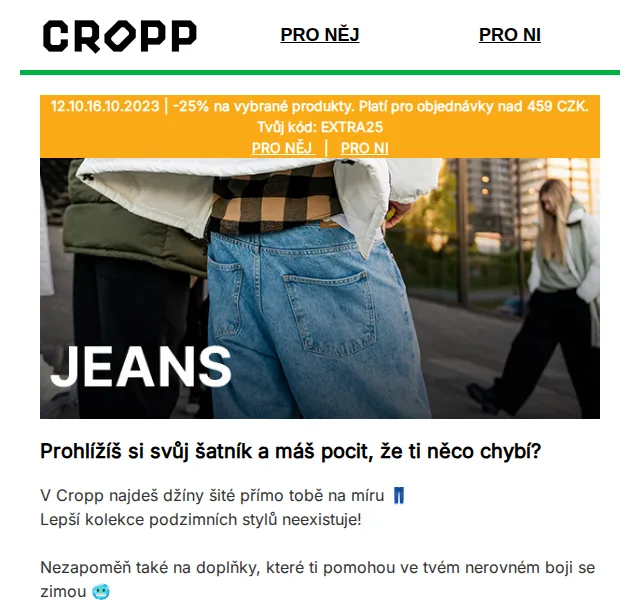 Cropp: -25 % na vybrané produkty – říjen 2026 | Nuslet.cz