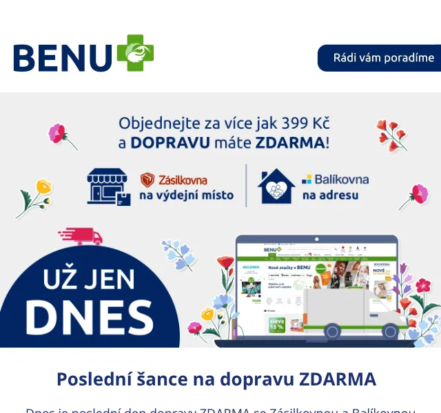 BENU E-shop: Doprava zdarma do půlnoci – květen 2026