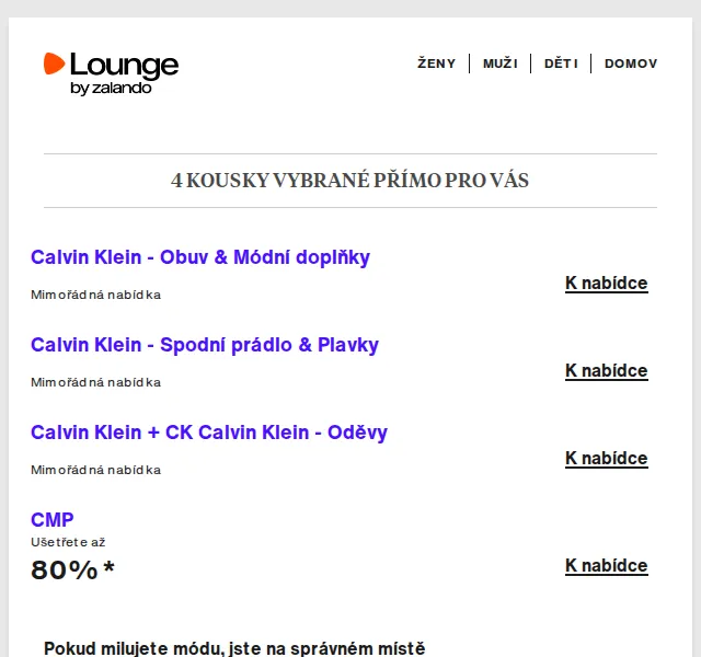 Lounge by Zalando: Calvin Klein, CMP, Benetton – sleva až 80 % – červen 2026 | Nuslet.cz