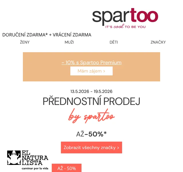Spartoo.cz: Až -50% na El Naturalista – květen 2026