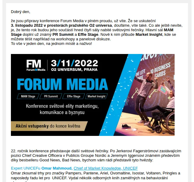 Konference Forum Media: zvýhodněné vstupenky – červen 2026 | Nuslet.cz