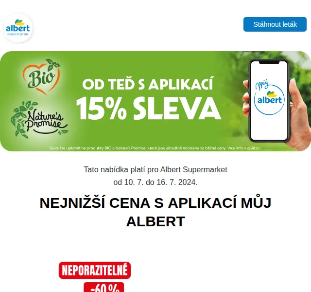 Albert: Madeta máslo 47,90 Kč, vepřová krkovice 104,90 Kč – červenec 2024 | Nuslet.cz