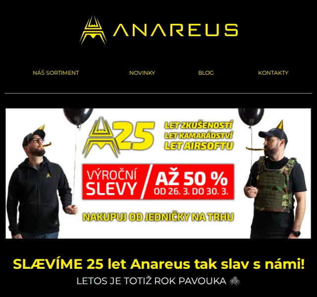 ANAREUS: Slevy až 50 % na oslavu 25 let – březen 2026 | Nuslet.cz