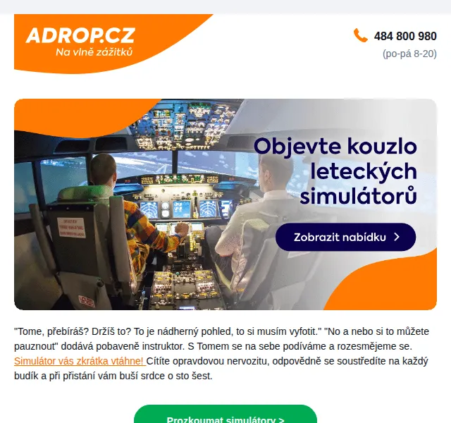 Adrop: Letecké simulátory a zážitky – červenec 2026 | Nuslet.cz