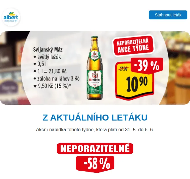 Albert: Máslo, vejce, vepřová pečeně od 27,90 Kč – červen 2026 | Nuslet.cz