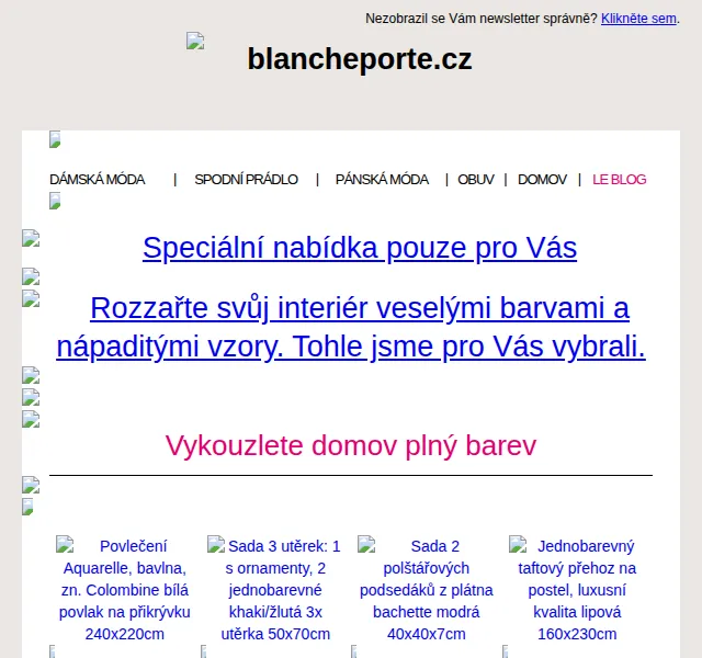 Blancheporte: Bytový textil od 199 Kč – červen 2026 | Nuslet.cz