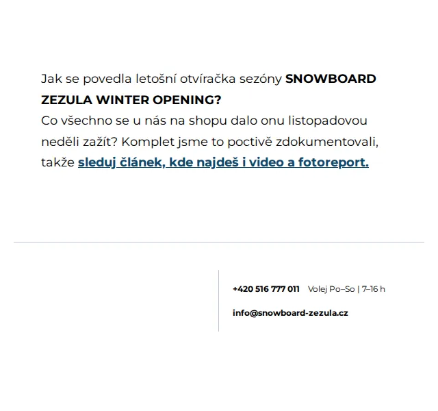 SNOWBOARD ZEZULA: Winter Opening 2025 – prosinec 2026 | Nuslet.cz