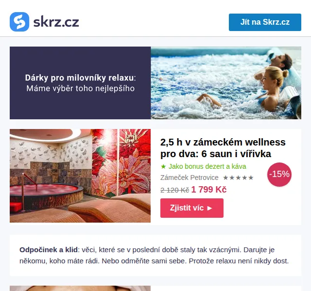 Skrz: wellness dárky od 890 Kč – červen 2026 | Nuslet.cz