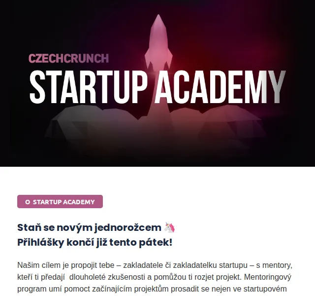 CzechCrunch Startup Academy: Mentoring za 14 900 Kč – červen 2026 | Nuslet.cz