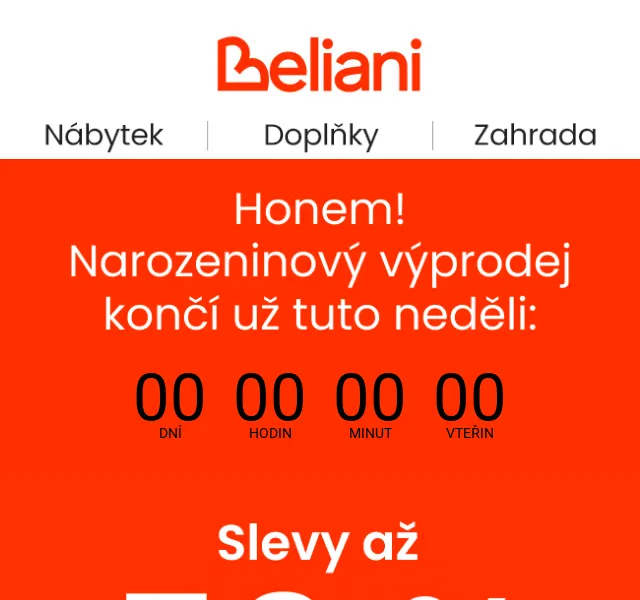 Beliani.cz: 50% výprodej nábytku – červen 2026