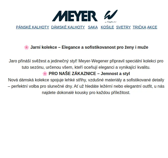 Meyer Wegener: Jarní kolekce elegance pro ženy i muže – červen 2026 | Nuslet.cz