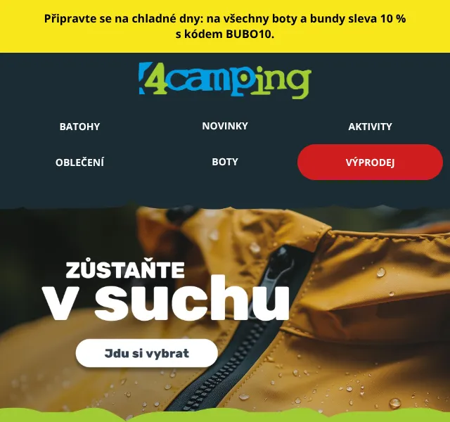 4camping.cz: Bundy a boty –10 % slevový kód – září 2026