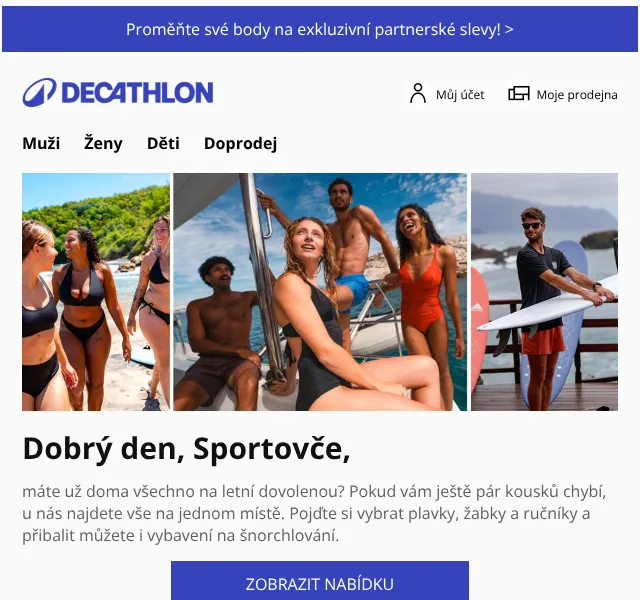 Decathlon: Plavky, žabky, ručníky – sleva až 20 % – červen 2026